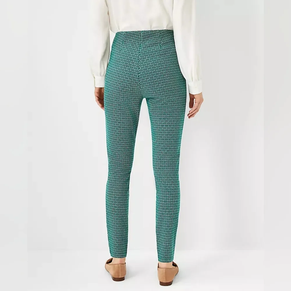 Ann Taylor The Chain Print Side Zip Legging equestrian sz XL green cream WP12_2